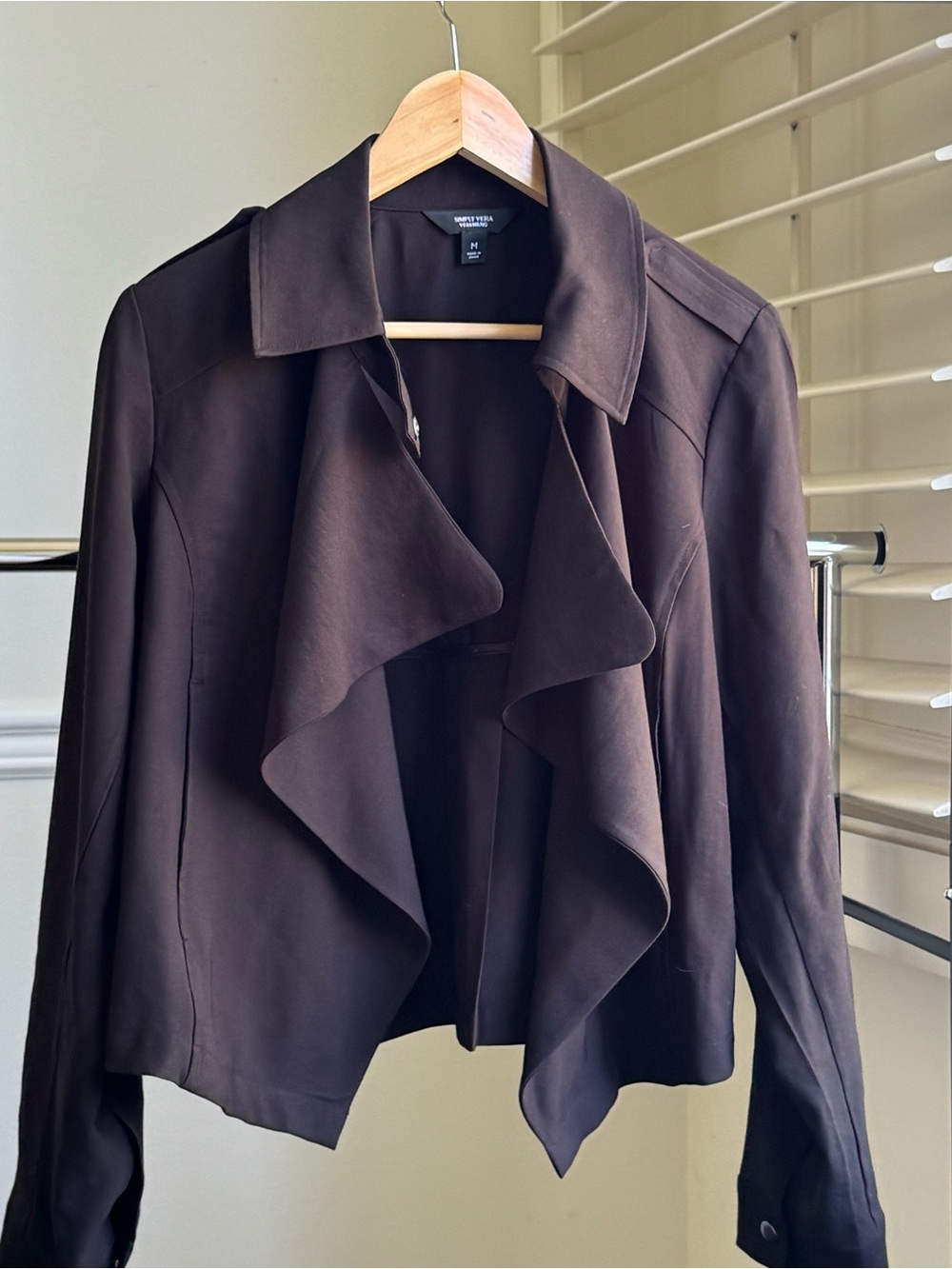 Simply Vera Wang Ruffle Front Snap Collared Jacket Black Size M Pre-Owned